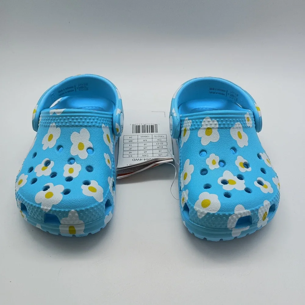 Crocs Classic Daisy Clog T Tinted Glass Blue Floral Toddler Size C6 211264-4WD